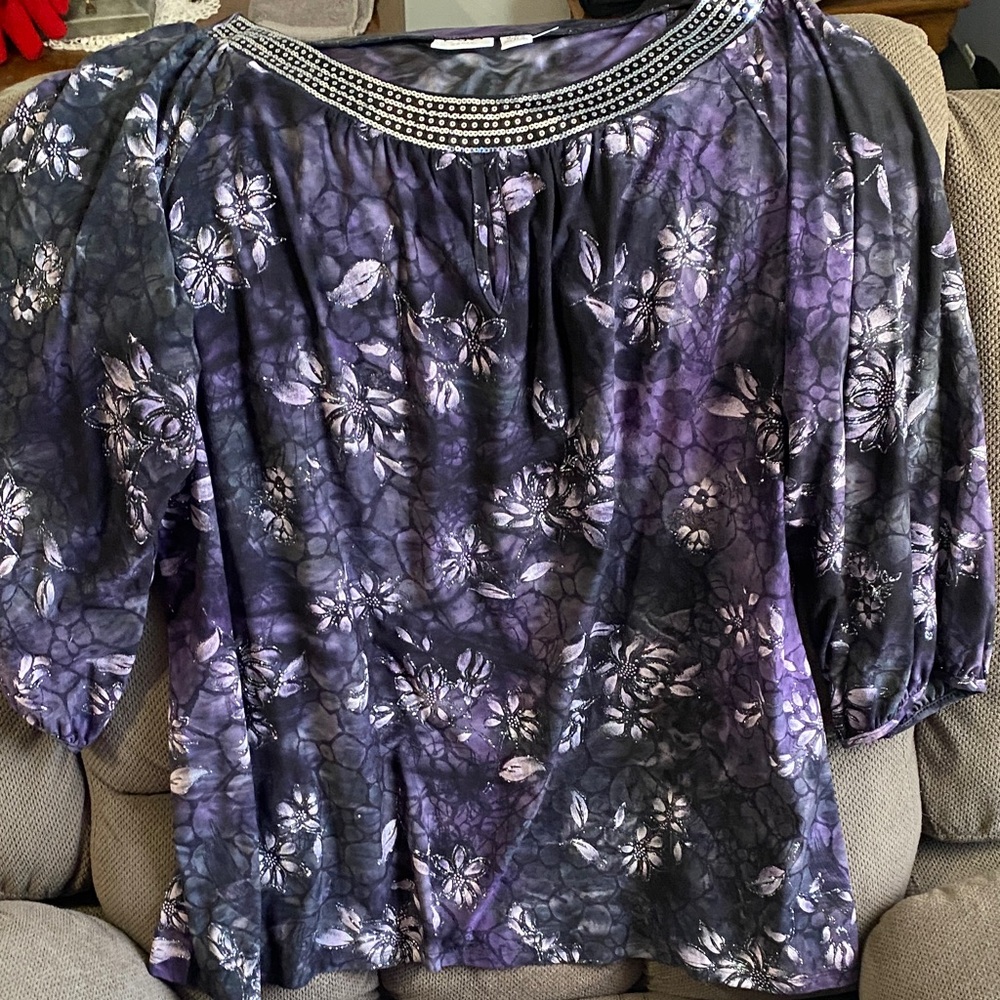 Cato Purple and Black Floral Blouse